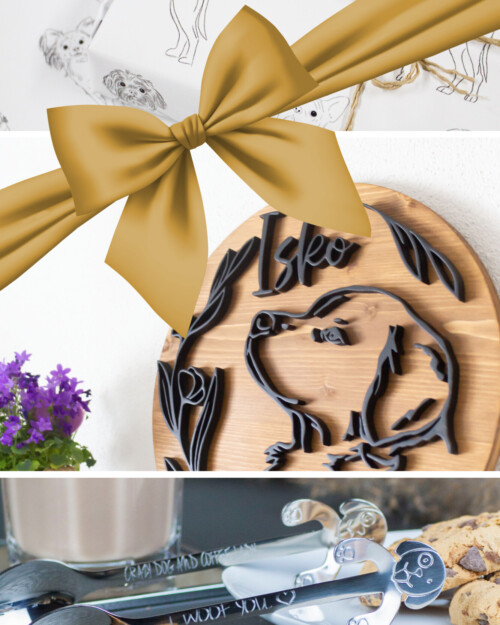 Geschenkset Premium mit Geschenkpapier, Holzschild und Löffel.